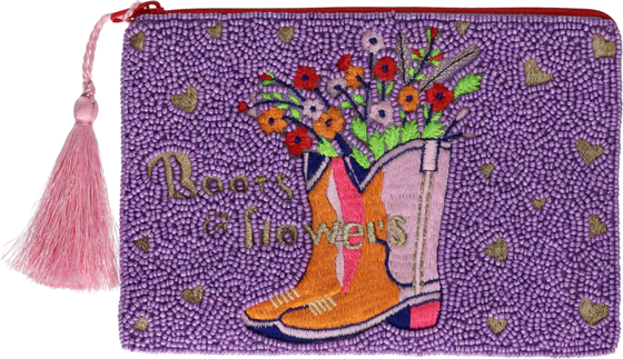 Kosmetiktasche M Boots and Flowers Blau Rot Baumwolle