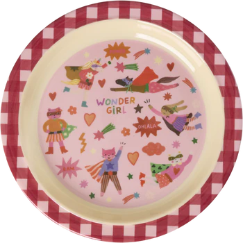 Kinderteller Melamin Rosa Rice by Rice – Superhelden-Design