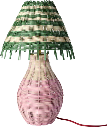 Tischleuchte aus Rattan Rice by Rice Pink Streifen E27 Unikat