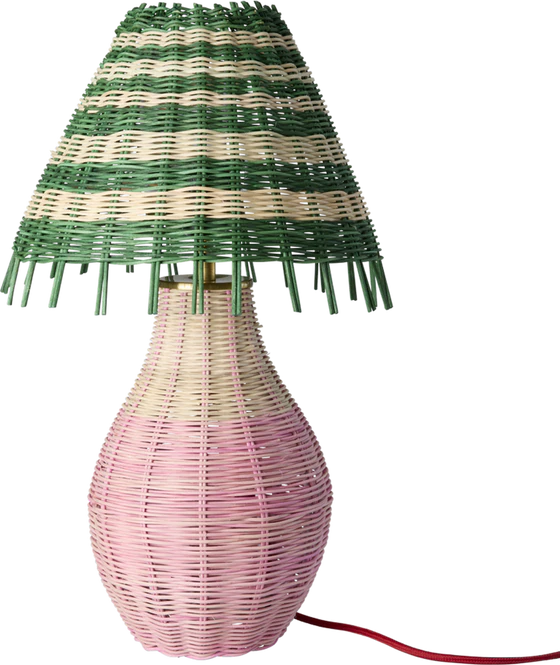 Tischleuchte aus Rattan Rice by Rice Pink Streifen E27 Unikat