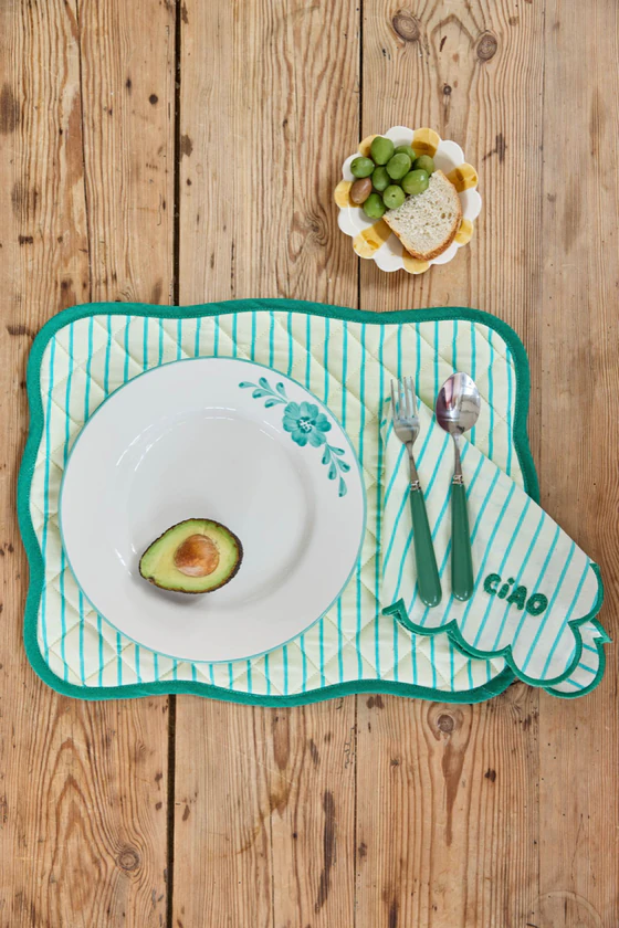 Gestepptes Platzset Rice by Rice Mintgrün Scallop Rand