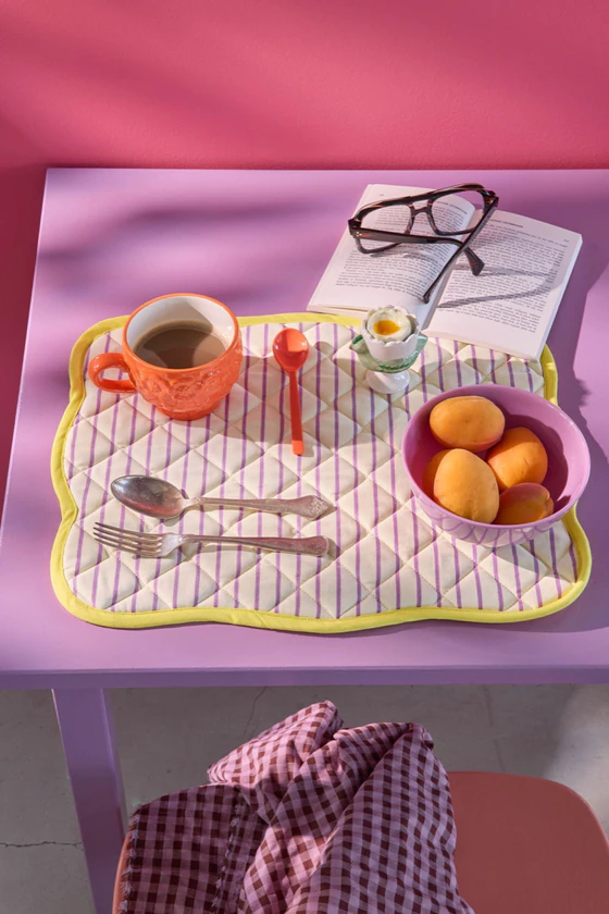 Gestepptes Platzset Rice by Rice Lila-Gelb Wende-Design