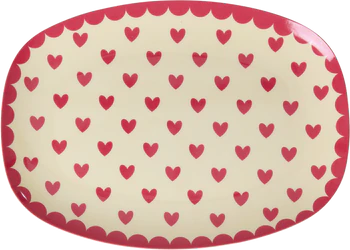 Rechteckiger Melaminteller Rice by Rice Red Kiss Herzchen