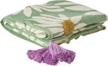 Strickdecke Rice by Rice Grün Blumenmuster Baumwolle