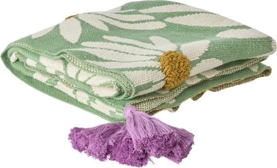 Strickdecke Rice by Rice Grün Blumenmuster Baumwolle
