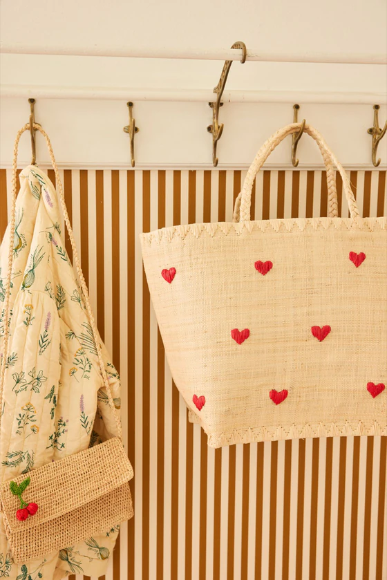 Große Raffia-Tragetasche Rice by Rice Darling Hearts Unikat