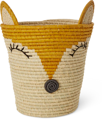 Runder Aufbewahrungskorb Raffia Fuchs Gelb – Rice by Rice Unikat
