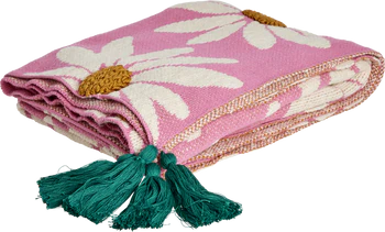 Strickdecke Rice by Rice Rosa Blumen Baumwolle Handgemacht