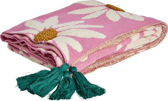 Strickdecke Rice by Rice Rosa Blumen Baumwolle Handgemacht