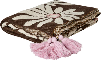 Strickdecke Rice by Rice Schokoladenbraun Blumenmuster Baumwolle