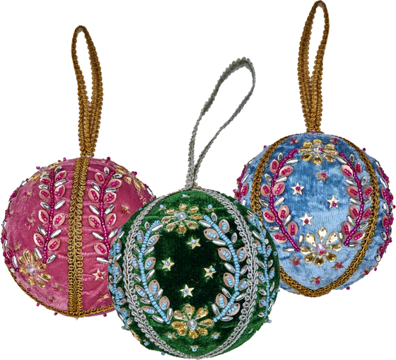 Weihnachtsbaum-Anhänger Rice by Rice – Samt & Perlen 3er-Set
