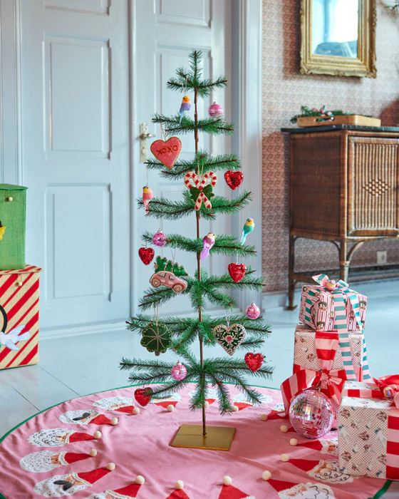 Weihnachtsbaumanhänger Herz Rosa Rice by Rice – Handbestickt, Samt