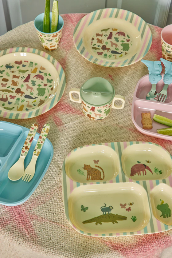 Baby-Geschirrset Melamin 4tlg. Jungle Print Rice by Rice