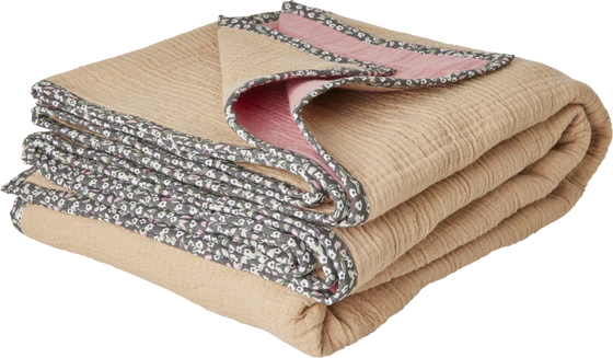Wohndecke Baumwolle Rice by Rice Beige Rosa Crinkle-Optik