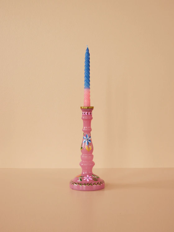 Handbemalter Kerzenhalter Glas Pink Rice by Rice Unikat