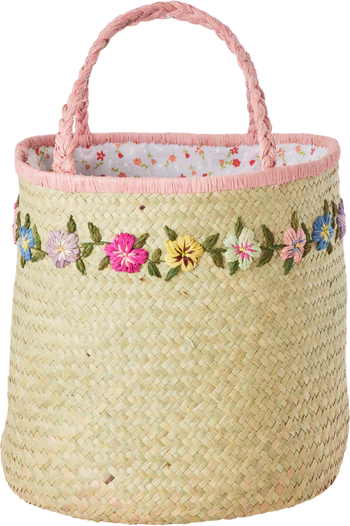 Handgefertigte Basttasche Rice by Rice Raffia Bag Natur Blumen