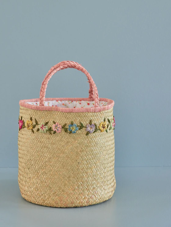 Handgefertigte Basttasche Rice by Rice Raffia Bag Natur Blumen
