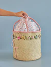Handgefertigte Basttasche Rice by Rice Raffia Bag Natur Blumen