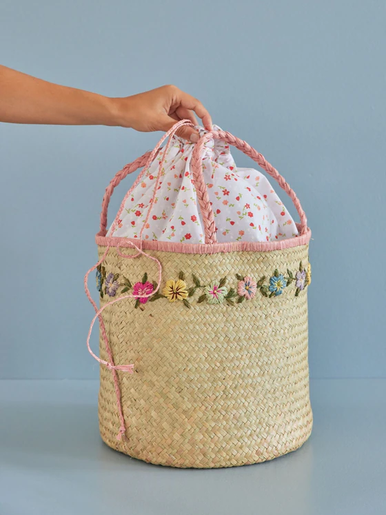 Handgefertigte Basttasche Rice by Rice Raffia Bag Natur Blumen