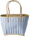 Einkaufskorb Raffia Stoffüberzug Ledergriffe Blue Vichy Rice