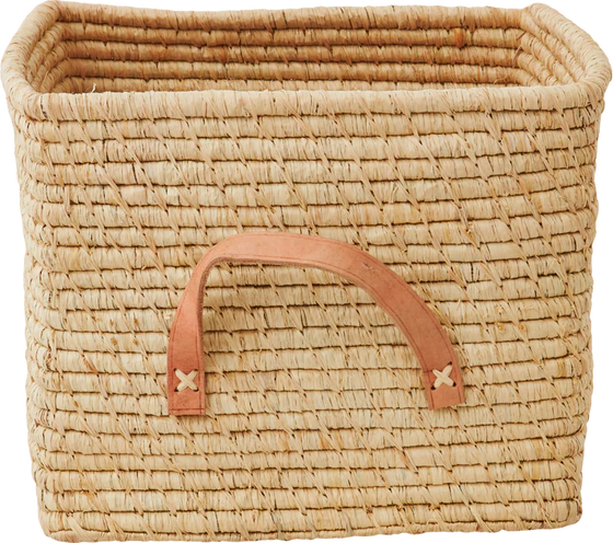Aufbewahrungskorb Raffia Leder Rice by Rice – Natur Unikat