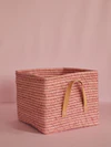 Aufbewahrungskorb Rice by Rice Soft Pink Ledergriffe Raffia