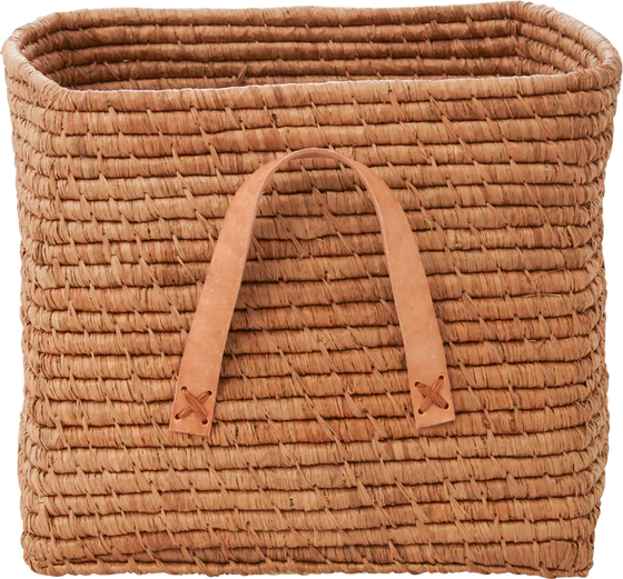 Aufbewahrungskorb Raffia Ledergriffe Rice by Rice Tea Unikat