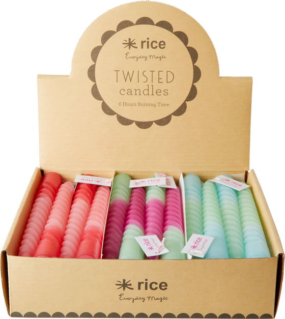 Gedrehte Stabkerzen 3er-Set Rice by Rice Pastellfarben Vegan