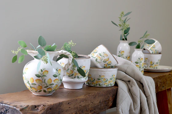 Dekorative Keramikflasche Chic Antique Limone Blossom Creme