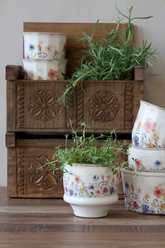Dekorativer Übertopf Chic Antique Fleurville Creme Keramik
