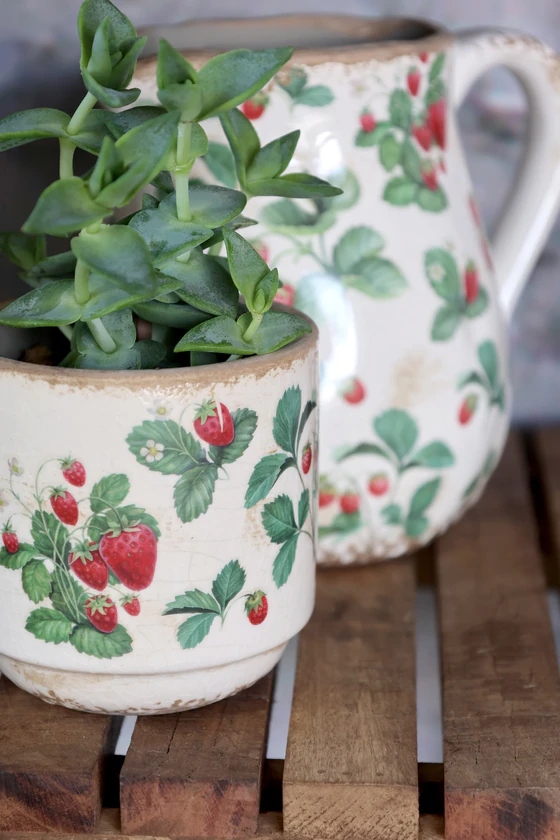 Keramik-Übertopf Chic Antique Fraises Creme – Erdbeer-Design