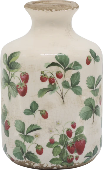 Dekorative Keramikflasche Chic Antique Fraises Creme Glasiert