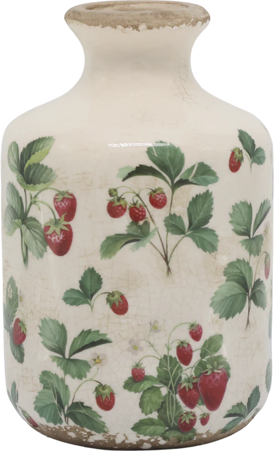 Dekorative Keramikflasche Chic Antique Fraises Creme Glasiert