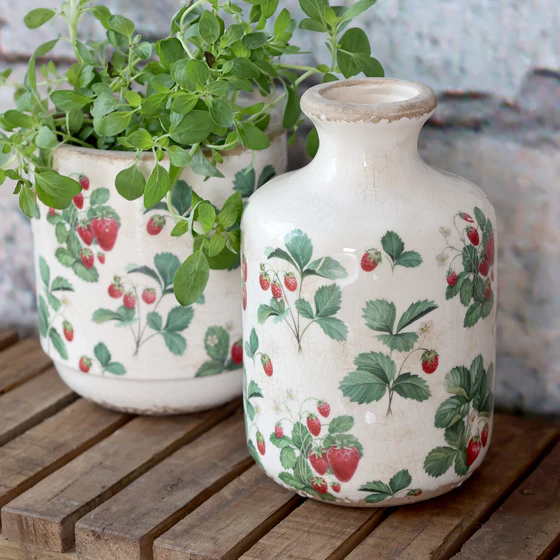 Dekorative Keramikflasche Chic Antique Fraises Creme Glasiert