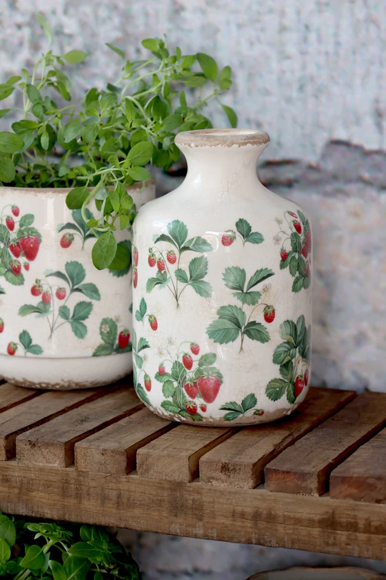 Dekorative Keramikflasche Chic Antique Fraises Creme Glasiert