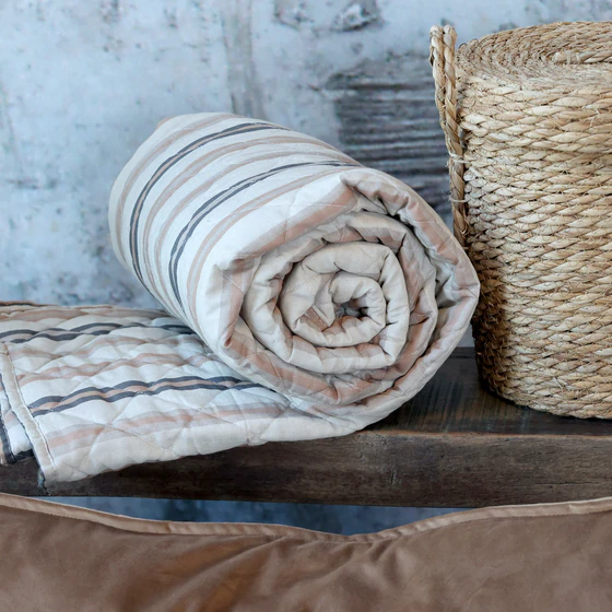 Tagesdecke Chic Antique Aix Quilt Streifen Cognac Baumwolle