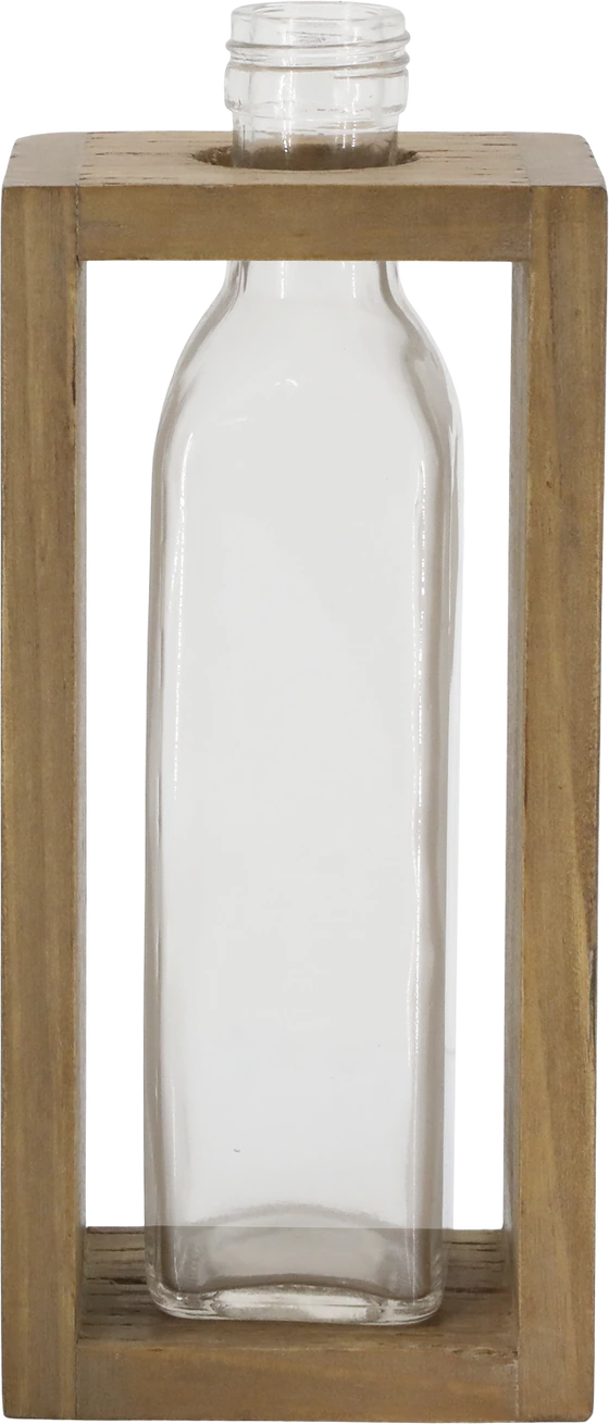 Dekorative Glasflasche Chic Antique – Holzhalter Natur Rustikal