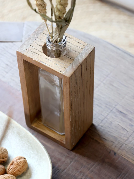 Dekorative Glasflasche Chic Antique – Holzhalter Natur Rustikal