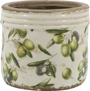 Keramik-Übertopf Chic Antique Olive Creme Olivenmuster 13 cm