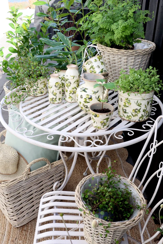 Keramik-Übertopf Chic Antique Olive Creme Olivenmuster 13 cm