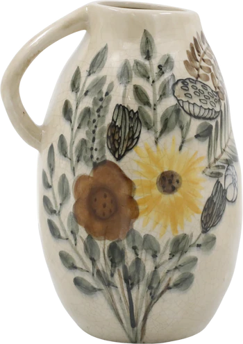Dekorative Steingut-Kanne Chic Antique Blumenmotiv Creme Unikat