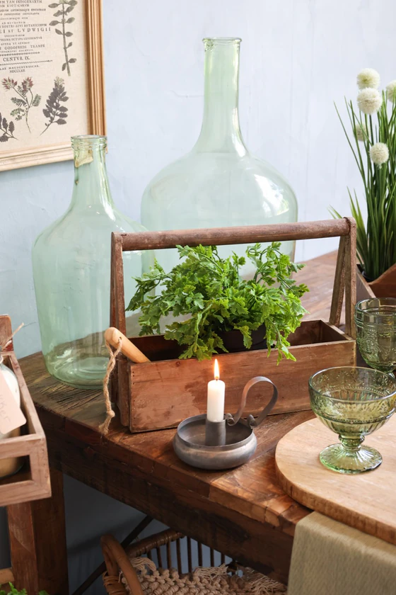 Dekorative Glasflasche Chic Antique Verte 37 cm – Mundgeblasen, Vintage
