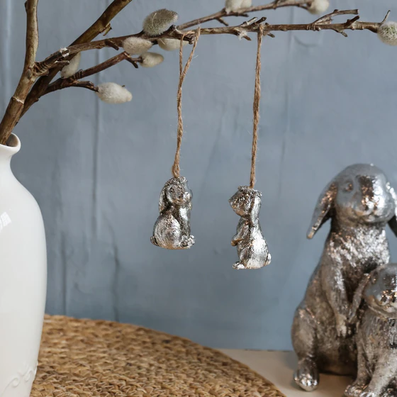 Dekorative Anhänger Chic Antique Kaninchen Set 2 antik-silber