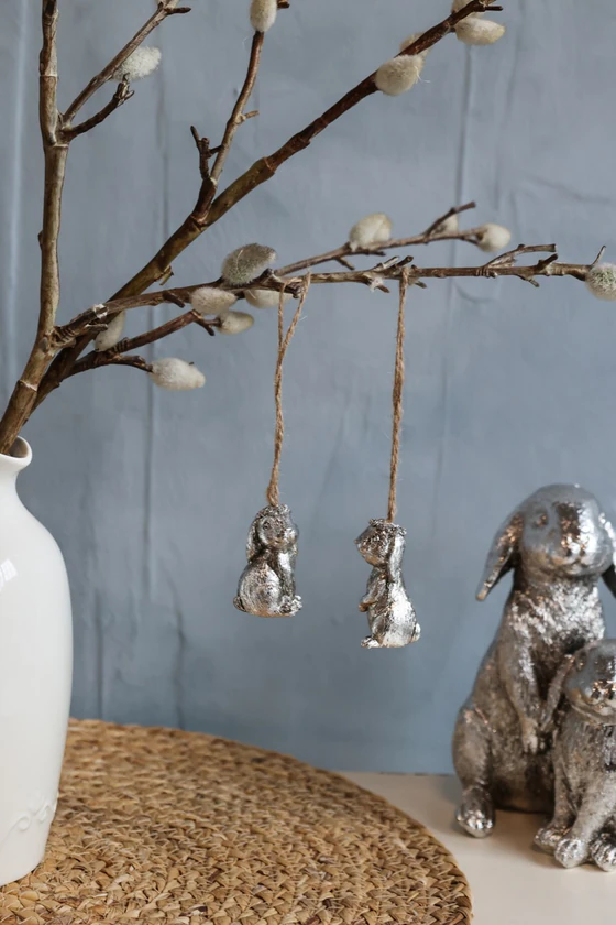 Dekofigur Kaninchen Chic Antique Silber Vintage-Look 18cm