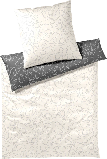 Bettwäsche-Garnitur Cats-24560 Creme Grau Mako-Satin Elegante