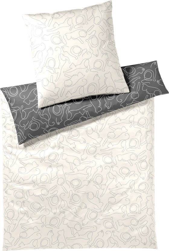 Bettwäsche-Garnitur Cats-24560 Creme Grau Mako-Satin Elegante