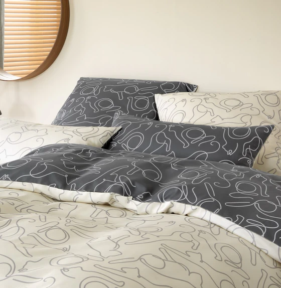 Bettwäsche-Garnitur Cats-24560 Creme Grau Mako-Satin Elegante