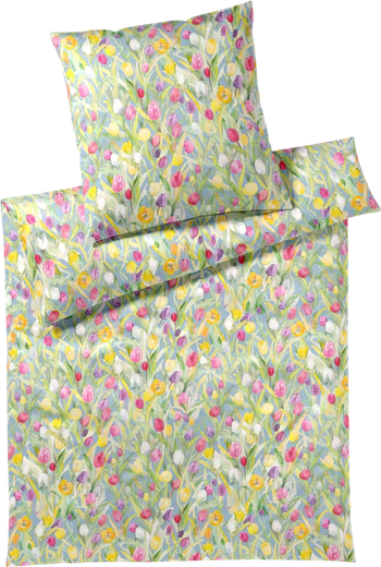 Bettwäsche-Garnitur Elegante Tulpen-24565-2 Blau Mako-Satin