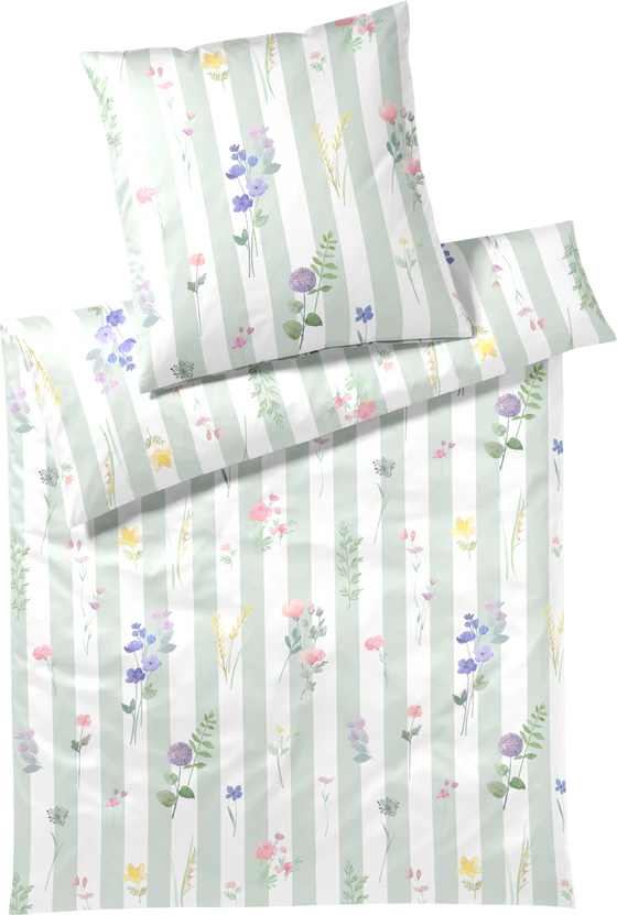 Bettwäsche-Garnitur Flowerstripe-24577-4 Zartgrün Baumwolle Elegante