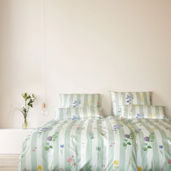 Bettwäsche-Garnitur Flowerstripe-24577-4 Zartgrün Baumwolle Elegante